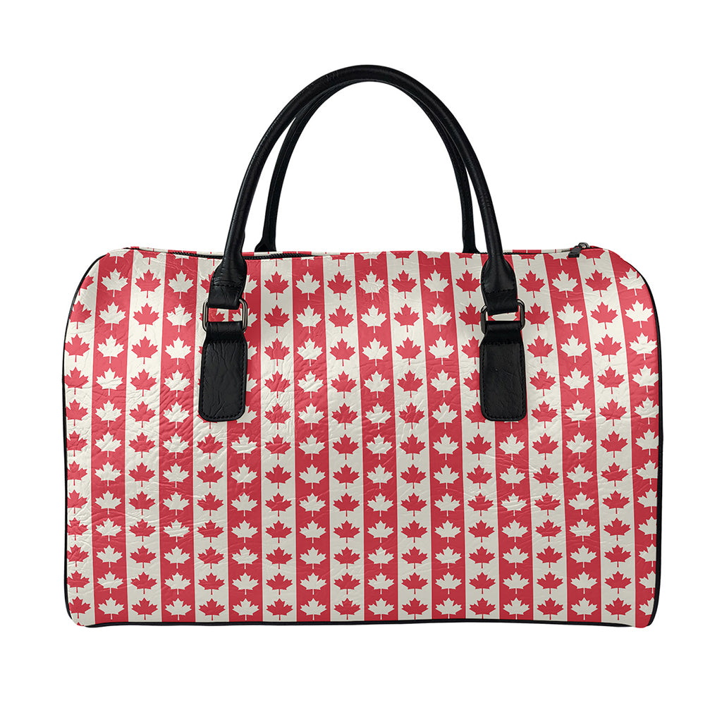 Canadian Maple Leaf Pattern Print Leather Duffle Bag
