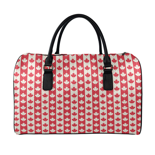 Canadian Maple Leaf Pattern Print Leather Duffle Bag