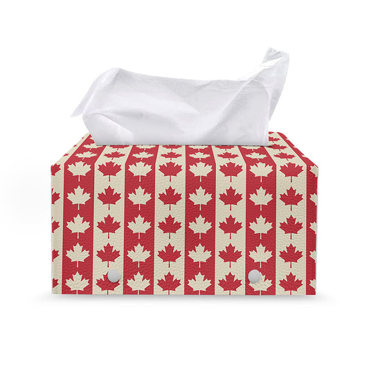 Canadian Maple Leaf Pattern Print Leather Tissue Box Cover