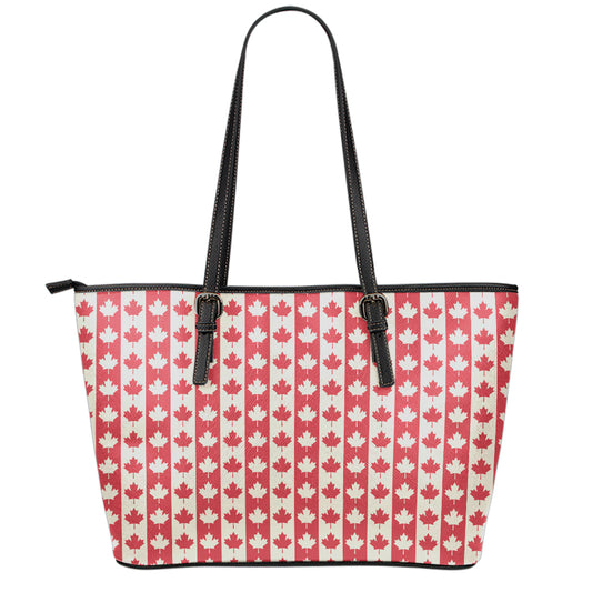 Canadian Maple Leaf Pattern Print Leather Tote Bag