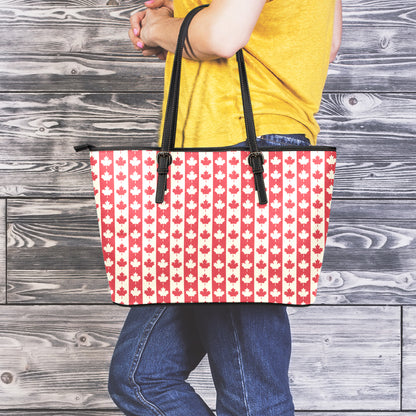 Canadian Maple Leaf Pattern Print Leather Tote Bag