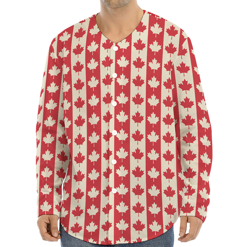 Canadian Maple Leaf Pattern Print Long Sleeve Baseball Jersey