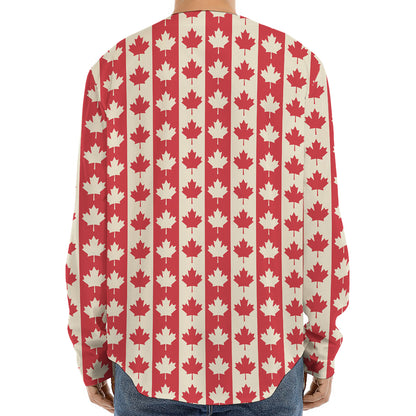 Canadian Maple Leaf Pattern Print Long Sleeve Baseball Jersey