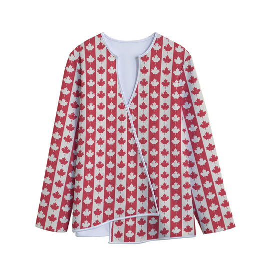 Canadian Maple Leaf Pattern Print Long Sleeve Short Coat