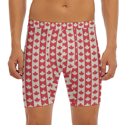 Canadian Maple Leaf Pattern Print Men's Long Boxer Briefs