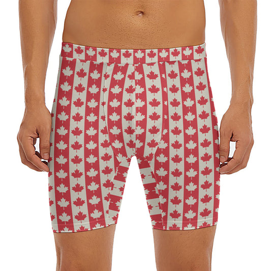 Canadian Maple Leaf Pattern Print Men's Long Boxer Briefs