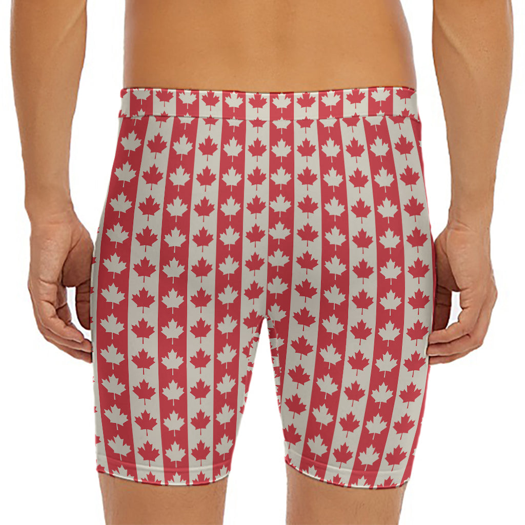 Canadian Maple Leaf Pattern Print Men's Long Boxer Briefs