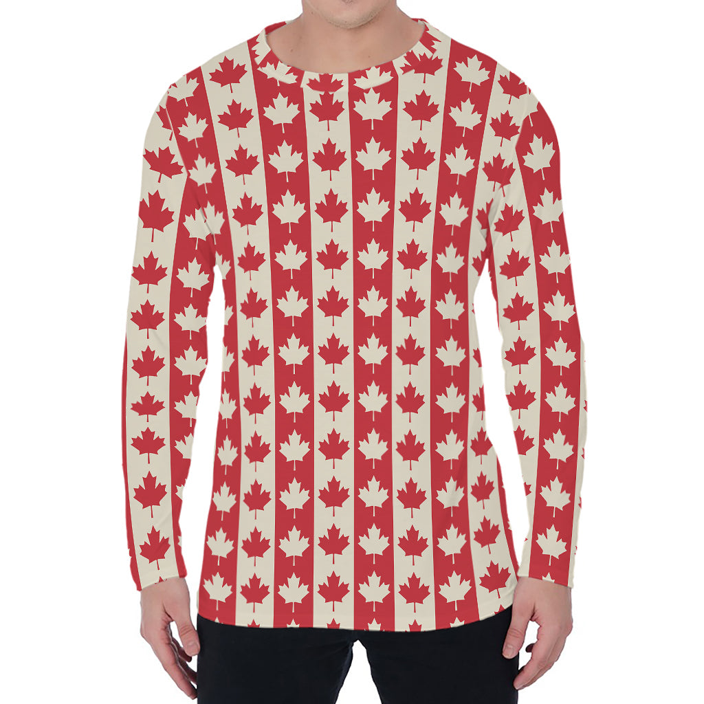 Canadian Maple Leaf Pattern Print Men's Long Sleeve T-Shirt