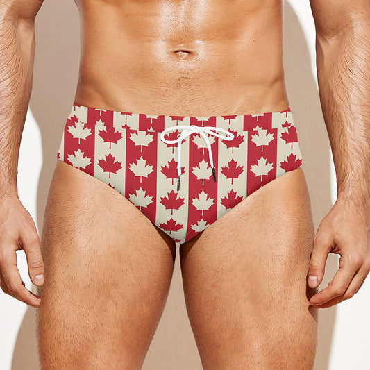Canadian Maple Leaf Pattern Print Men's Swim Briefs