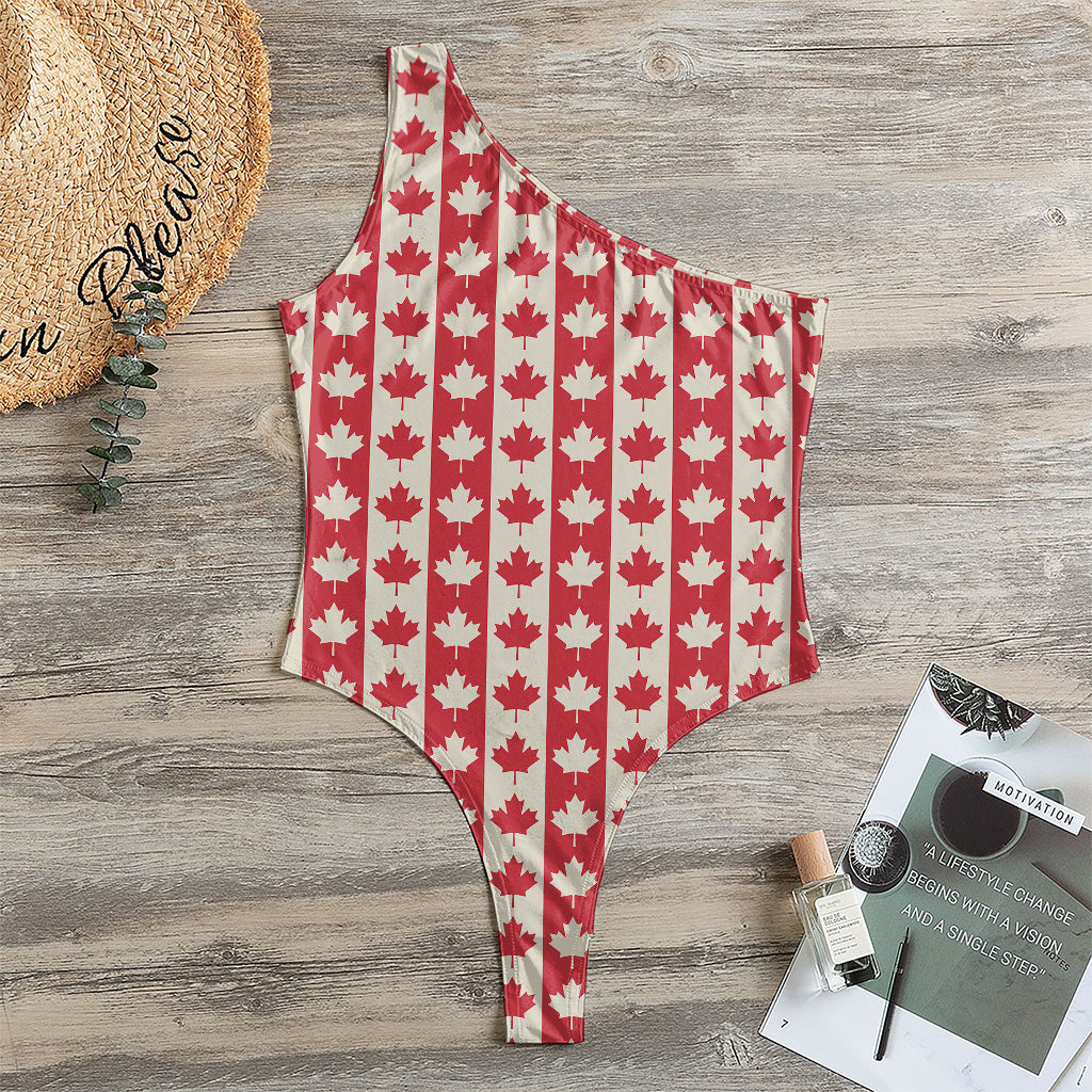Canadian Maple Leaf Pattern Print One Shoulder Bodysuit