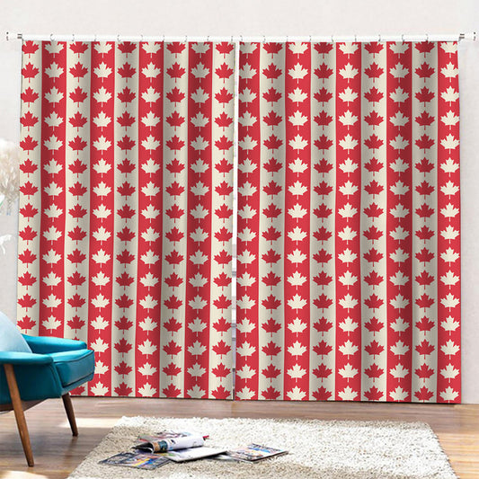 Canadian Maple Leaf Pattern Print Pencil Pleat Curtains