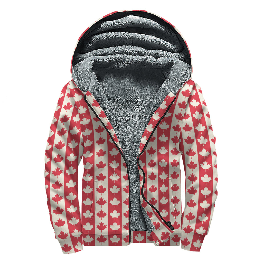 Canadian Maple Leaf Pattern Print Sherpa Lined Zip Up Hoodie