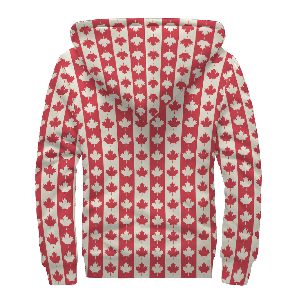 Canadian Maple Leaf Pattern Print Sherpa Lined Zip Up Hoodie