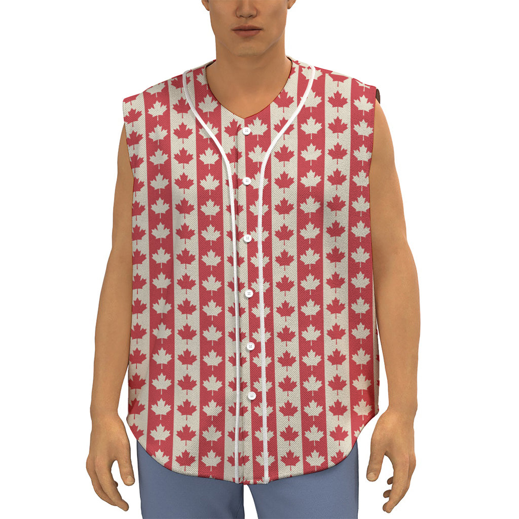 Canadian Maple Leaf Pattern Print Sleeveless Baseball Jersey