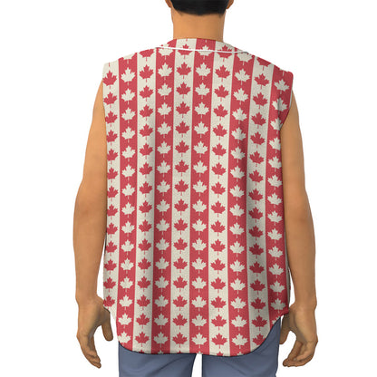 Canadian Maple Leaf Pattern Print Sleeveless Baseball Jersey