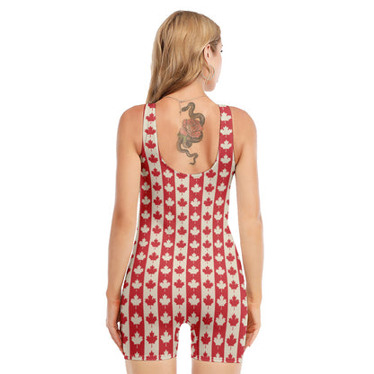 Canadian Maple Leaf Pattern Print Sleeveless One Piece Swimsuit