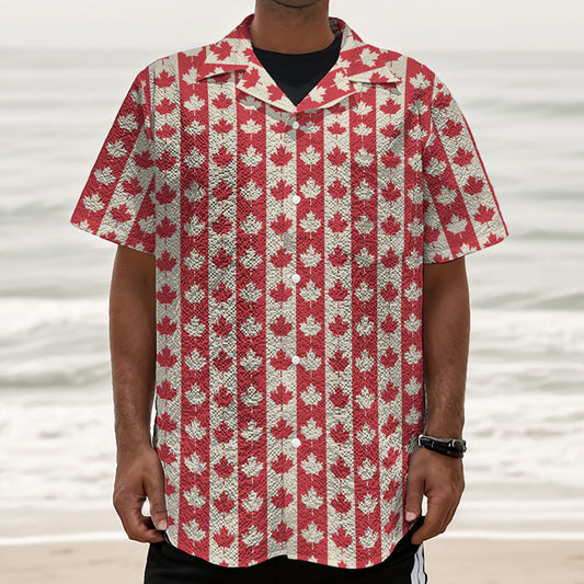 Canadian Maple Leaf Pattern Print Textured Short Sleeve Shirt