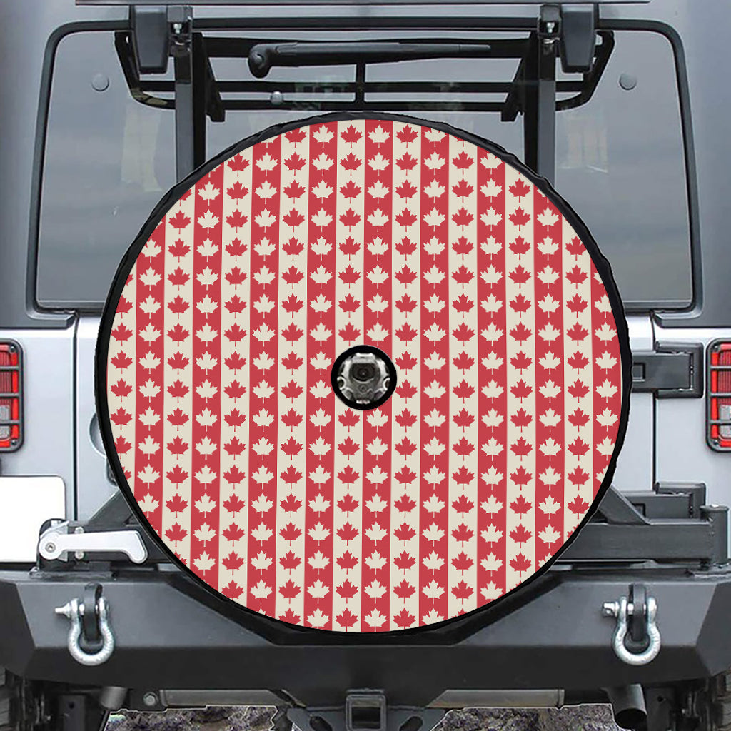 Canadian Maple Leaf Pattern Print Tire Cover With Camera Hole