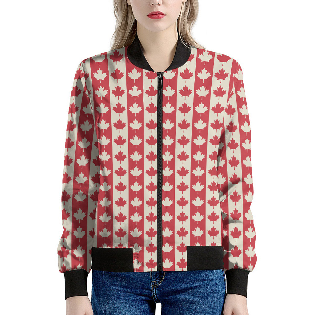 Canadian Maple Leaf Pattern Print Women's Bomber Jacket