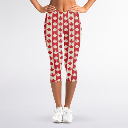Canadian Maple Leaf Pattern Print Women's Capri Leggings