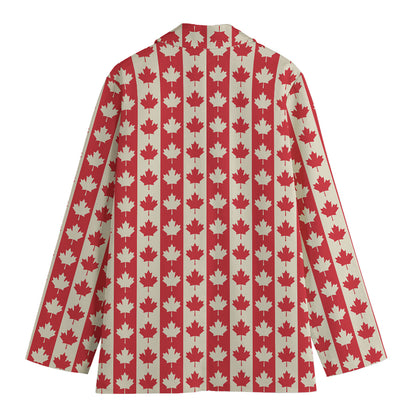 Canadian Maple Leaf Pattern Print Women's Cotton Blazer