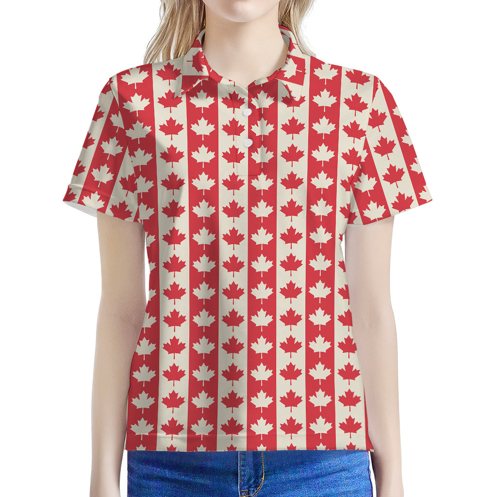 Canadian Maple Leaf Pattern Print Women's Polo Shirt