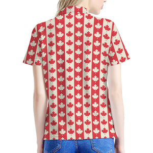 Canadian Maple Leaf Pattern Print Women's Polo Shirt