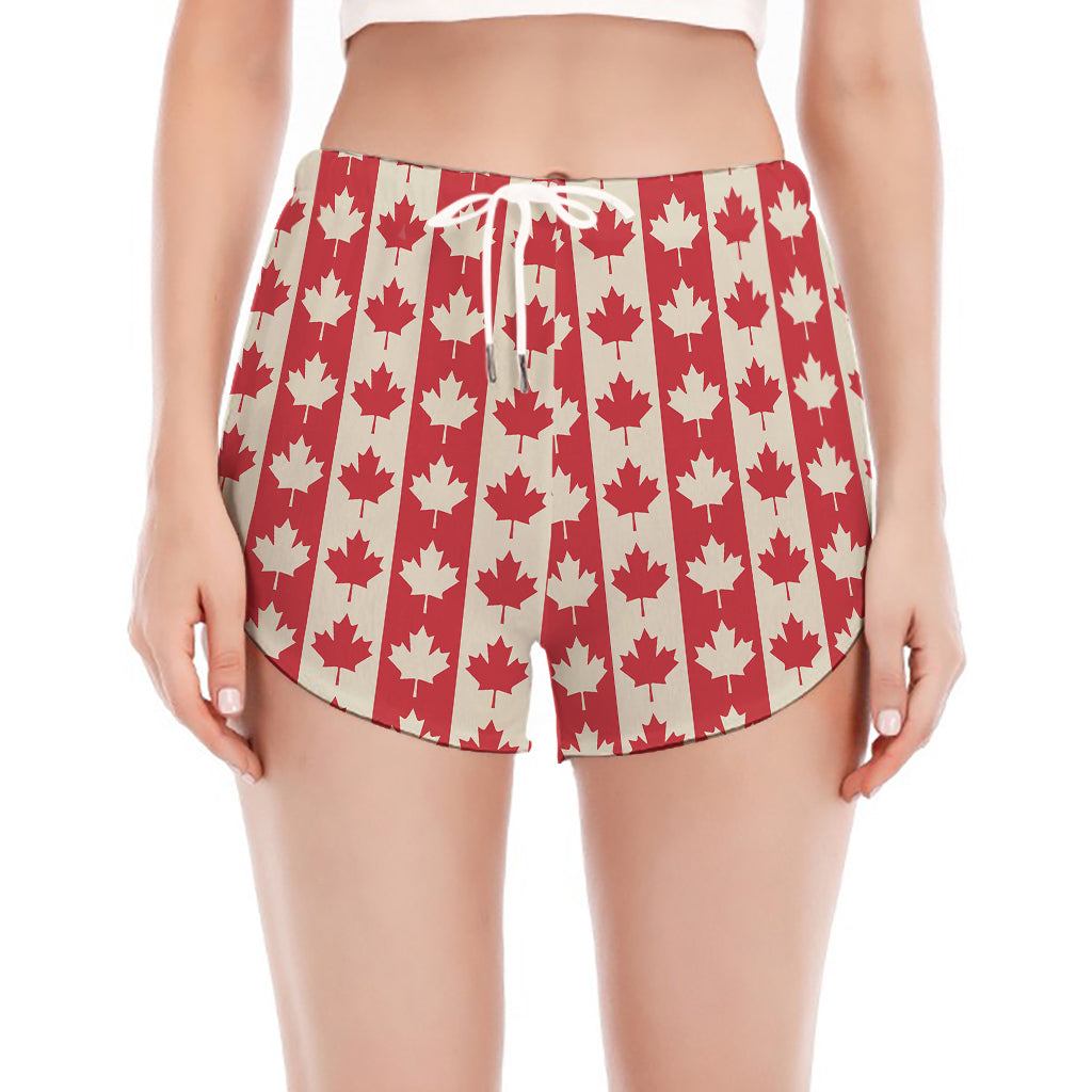 Canadian Maple Leaf Pattern Print Women's Split Running Shorts