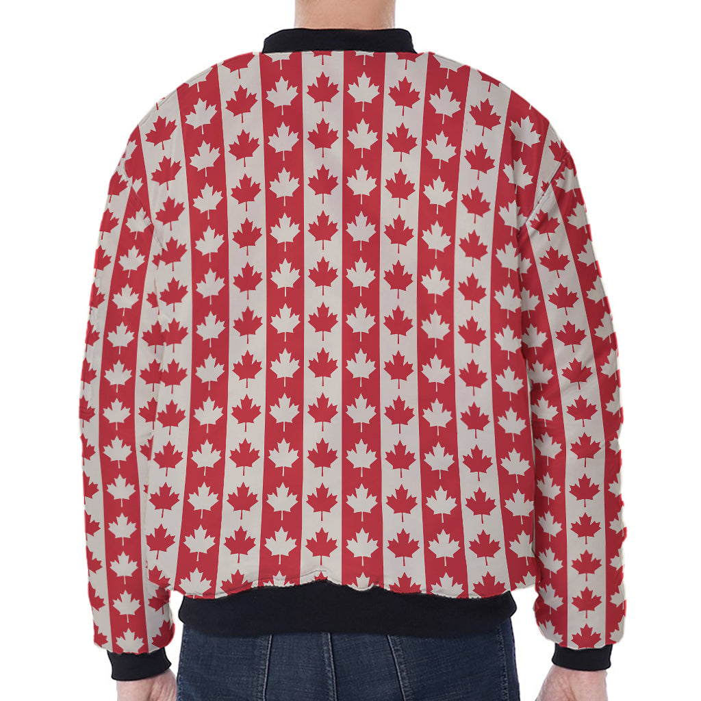 Canadian Maple Leaf Pattern Print Zip Sleeve Bomber Jacket