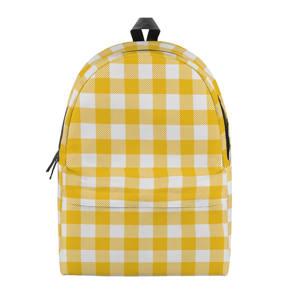Canary Yellow And White Gingham Print Backpack