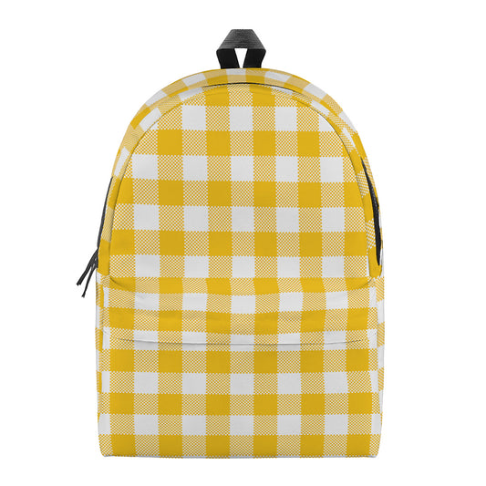 Canary Yellow And White Gingham Print Backpack