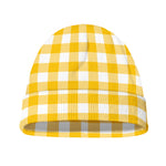 Canary Yellow And White Gingham Print Beanie