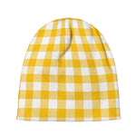 Canary Yellow And White Gingham Print Beanie
