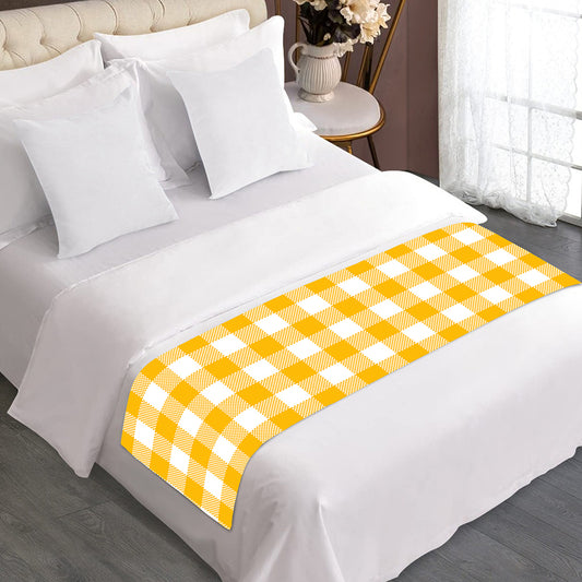 Canary Yellow And White Gingham Print Bed Runner