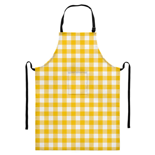 Canary Yellow And White Gingham Print Bib Apron With Pocket