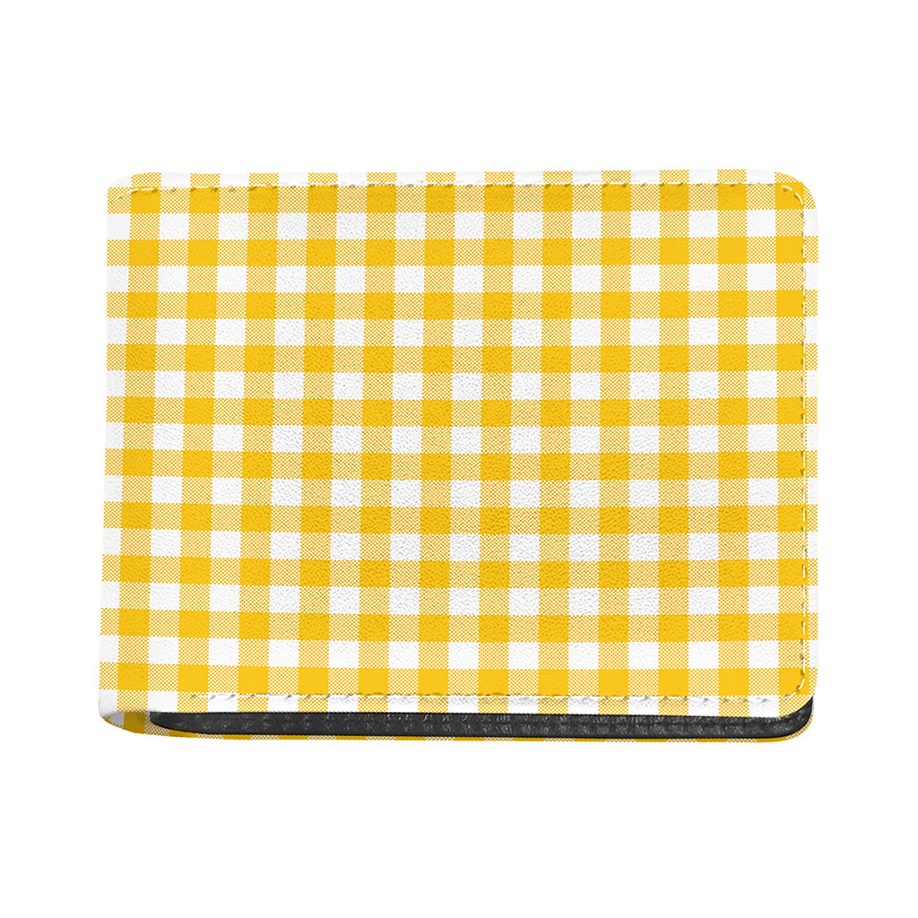 Canary Yellow And White Gingham Print Bifold Wallet