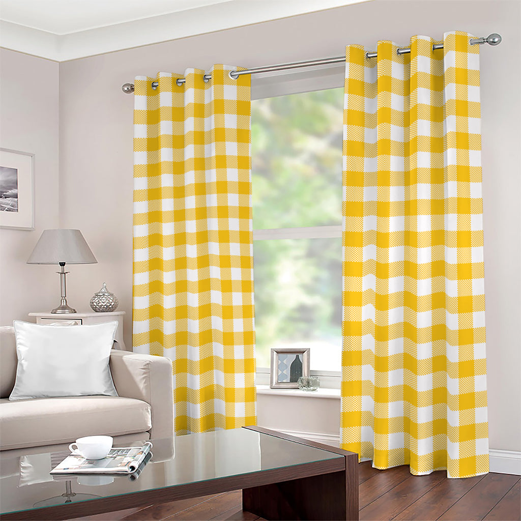 Canary Yellow And White Gingham Print Blackout Grommet Curtains