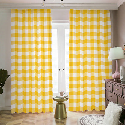 Canary Yellow And White Gingham Print Blackout Pencil Pleat Curtains