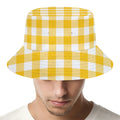 Canary Yellow And White Gingham Print Bucket Hat
