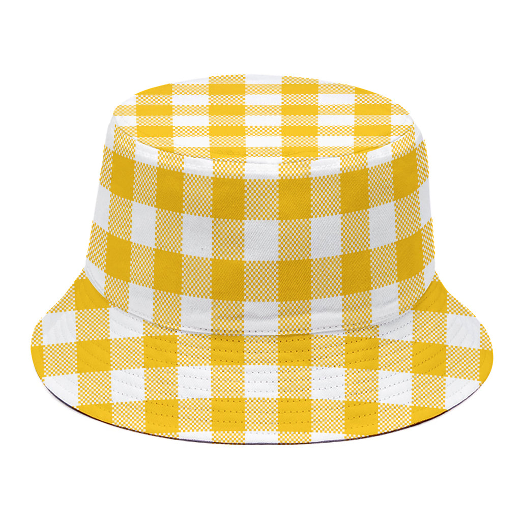 Canary Yellow And White Gingham Print Bucket Hat