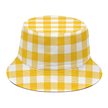 Canary Yellow And White Gingham Print Bucket Hat