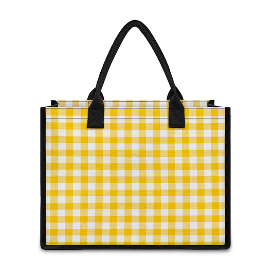 Canary Yellow And White Gingham Print Canvas Tote Bag