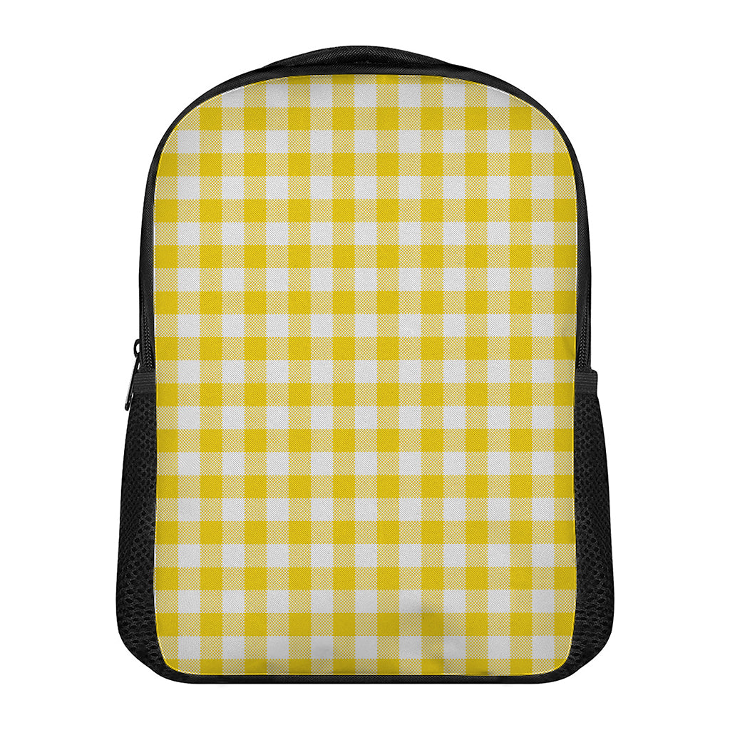 Canary Yellow And White Gingham Print Casual Backpack