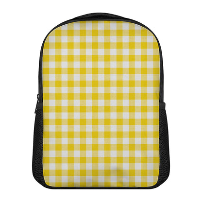 Canary Yellow And White Gingham Print Casual Backpack
