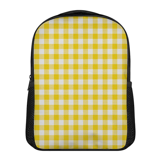 Canary Yellow And White Gingham Print Casual Backpack