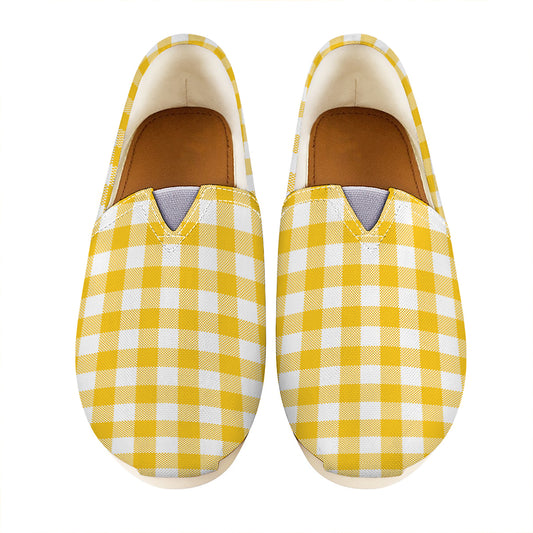 Canary Yellow And White Gingham Print Casual Shoes