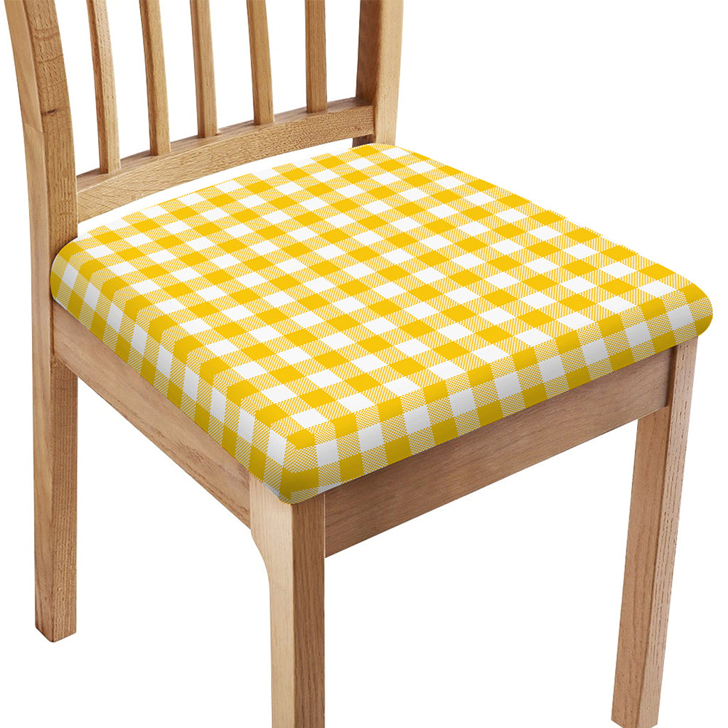 Canary Yellow And White Gingham Print Chair Cushion Cover