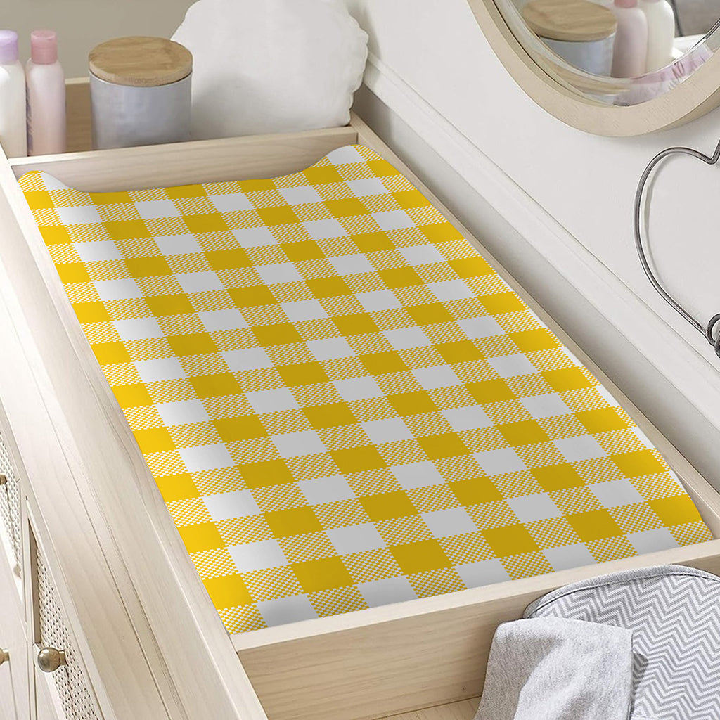 Canary Yellow And White Gingham Print Changing Pad Cover