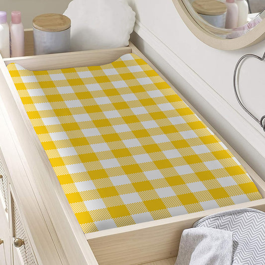 Canary Yellow And White Gingham Print Changing Pad Cover