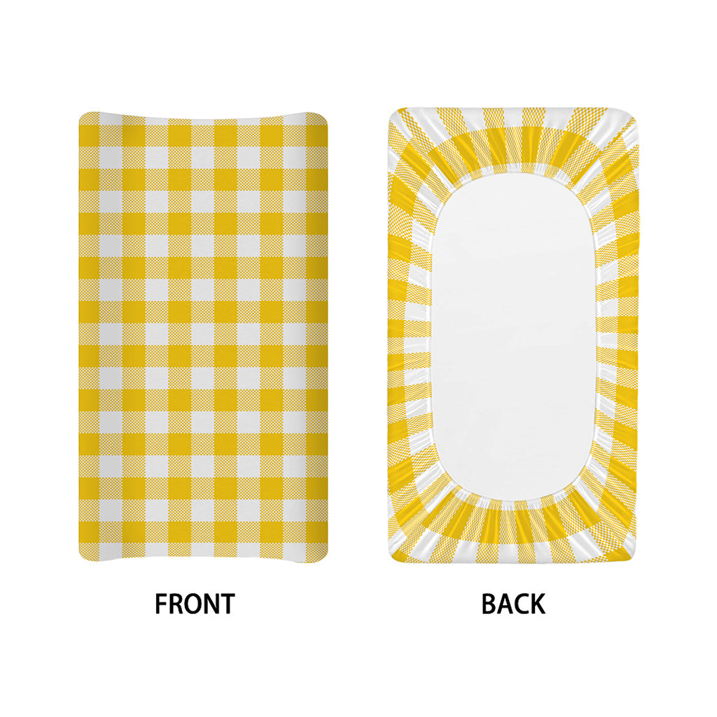 Canary Yellow And White Gingham Print Changing Pad Cover